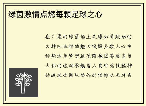 绿茵激情点燃每颗足球之心