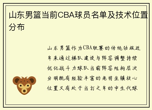 山东男篮当前CBA球员名单及技术位置分布